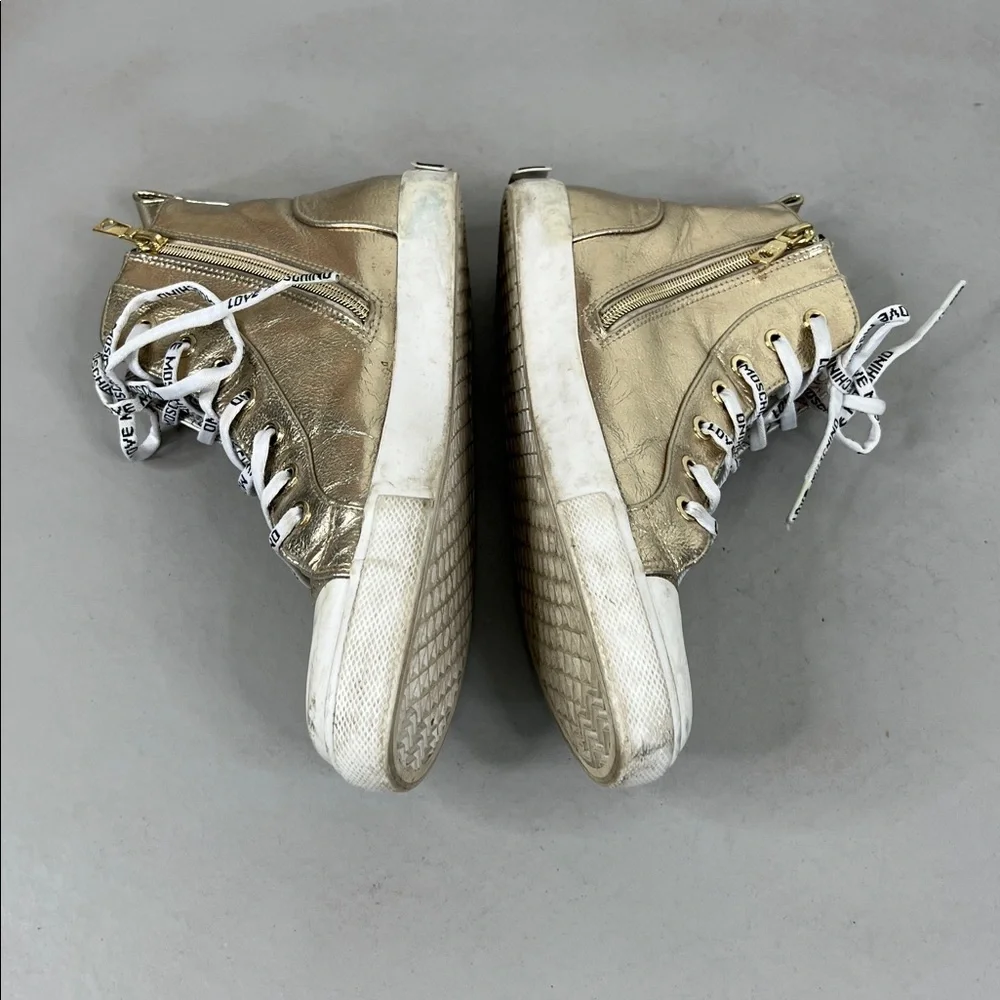 LOVE MOSCHINO Gold Heart Metallic Lace Up High Top Zip SOLD OUT Sneakers Shoes - Picture 6 of 10